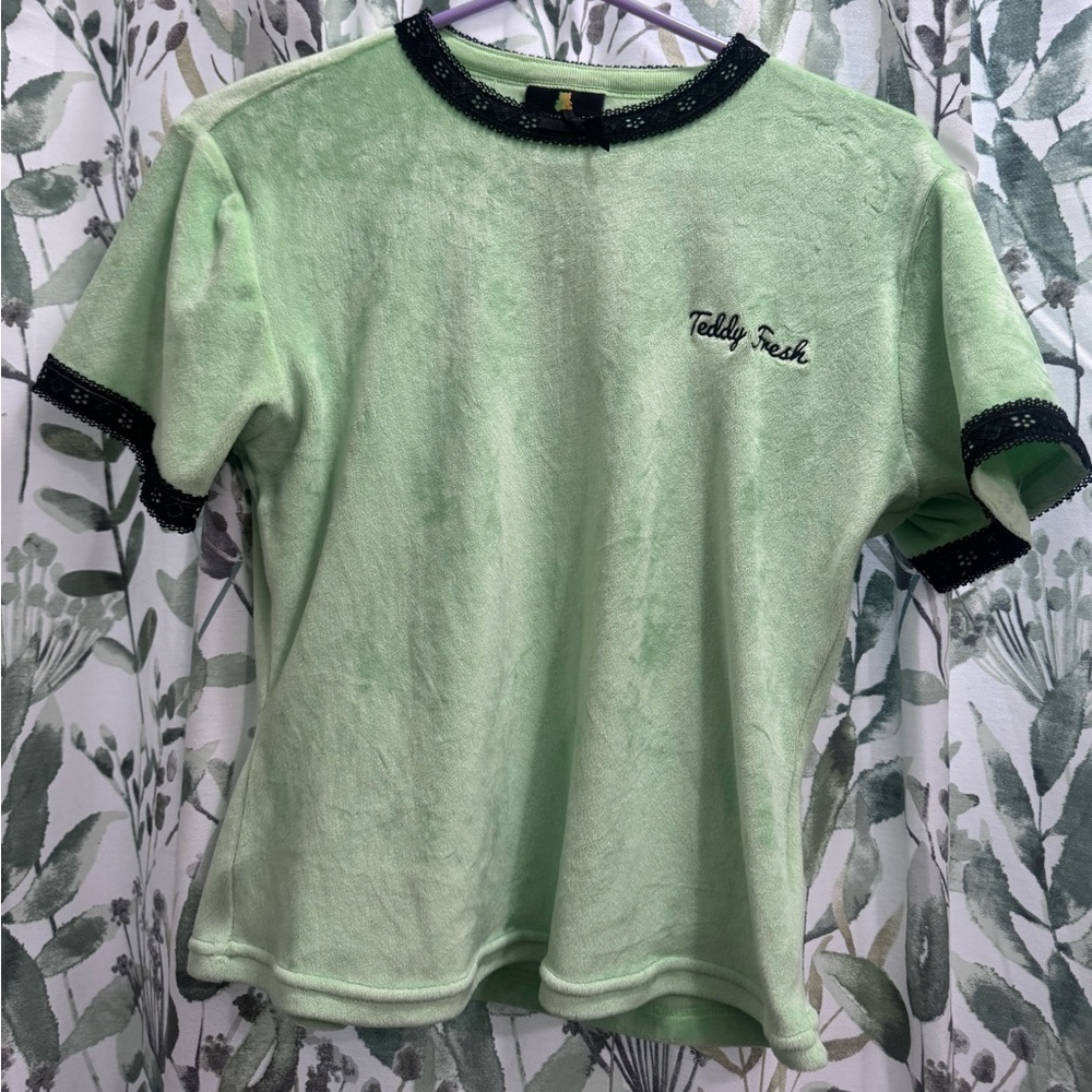 Teddy Fresh Mint Green Top with Black Lace Detail